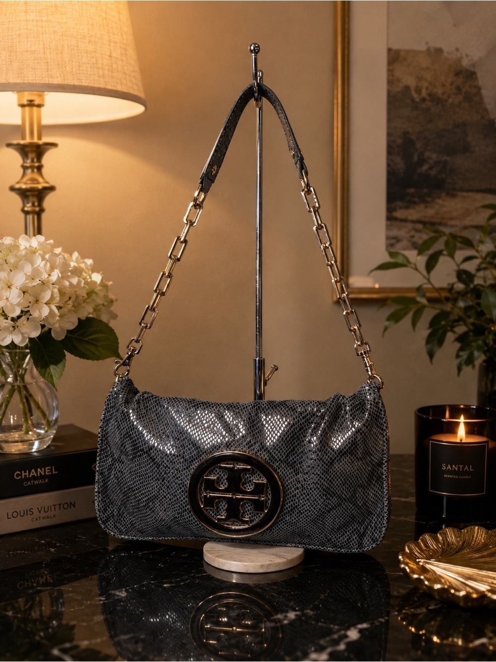 Tory Burch Reva Exotic -Leather Clutch/ Shoulder Bag